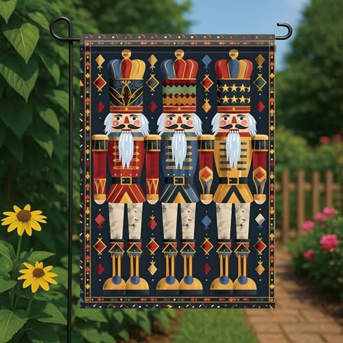 Nutcracker Garden Flag 12x18 Double Sided - Vintage Christmas Garden Flag Outside Decoration, Watercolor Oil Painting Style Holiday Yard Banner for Winter Lawn Porch Decor, Chinoiserie Festive Gift
