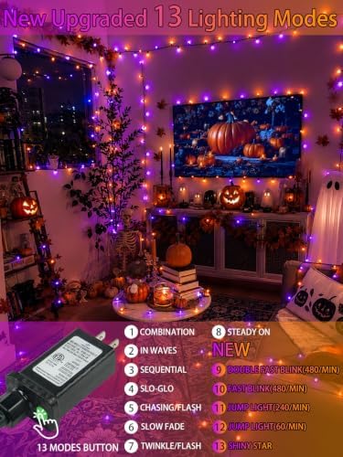 2 Pack 66FT 200 LED Halloween Lights Outdoor Indoor, Orange and Purple