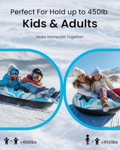 Snow Tube for Sledding Heavy Duty, Inflatable Snow Sled Innertube with Air Pump & Premium Canvas Cover for Kids Adult with Thickened Bottom, Towable Rope – Winter Fun for Boys Girls