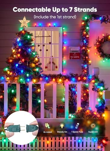 Minetom 100Ft Christmas Lights Outdoor, with 100 LED Matte Bulbs Multicolor