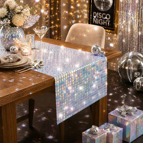 Disco Party Decorations - Iridescent Glitter Disco Table Runner