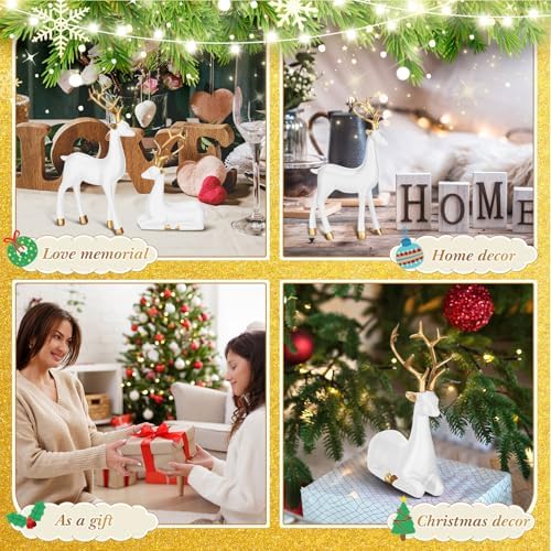 Thyle 4 Pcs Christmas Reindeer Decor Indoor Small White Resin Deer Figurine