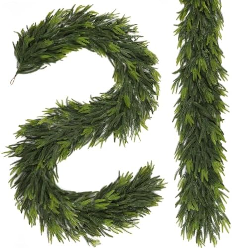 N&T NIETING 2 PCS Christmas Norfolk Pine Garland, Real Touch Pine Garlands Faux Greenery Garland Winter Christmas Garland for Table Mantle Fireplace Holiday Indoor Outdoor Xmas Decorations (6 FT)