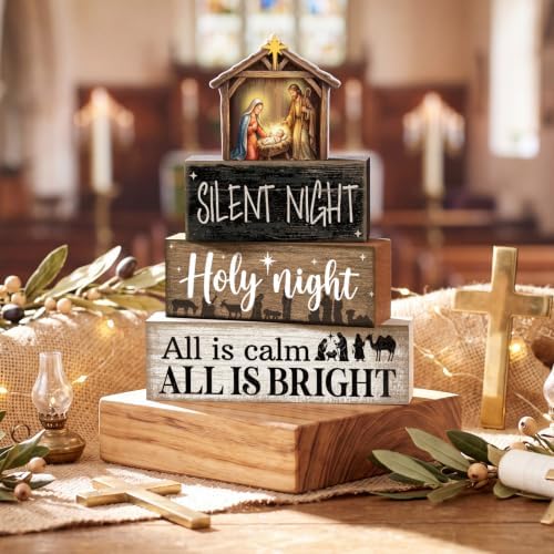 Lineshading 4 Pcs Christmas Table Decor, Nativity Scene Tiered Tray Decor