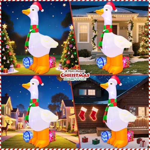 KOOY 6FT Inflatable Christmas Decorations, Christmas Blow Ups Yard Decorations with LED Light Up, Goose with Gift Box Inflatable Outdoor Decorations for Xmas Yard Decor