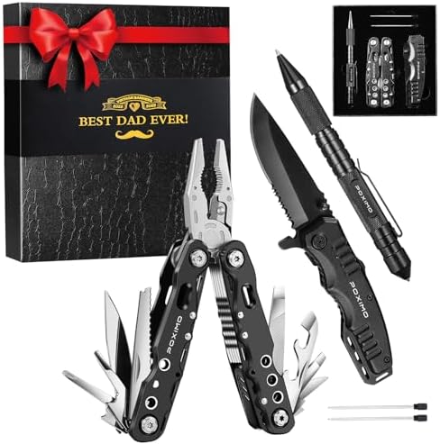 Multitool Gifts for Father, Dad Gift Set with 14 in 1 Multi-tool Pliers, Pocket Knife & Tactical Pen | Premium EDC Survival Kit for Camping, Car Emergency | Unique Practical Gift for Father Dad Him