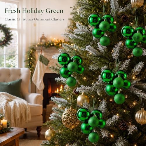 Roowest 4 Sets Large Green Glitter Christmas Ball Clusters Ornaments Decor