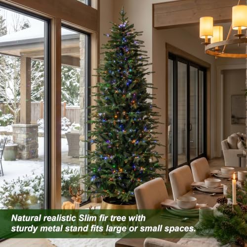 Glitzhome 7.5ft Prelit Artificial Christmas Tree, Full Realistic Christmas Tree with 3217 Tips and 550 Warm White and Multi-Color Lights, Glow Berry Fir Tree for Living Room Christmas Decoration