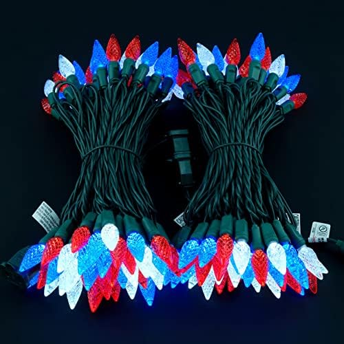 YULETIME 140 Red White Blue C6 Christmas Light, 2-Set 36ft 70 One-Piece LED