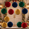 Liliful 4 Inch 12 Pcs Extra Large Velvet Christmas Balls Velvet Ornaments for Christmas Tree Shatterproof Flocked Balls Bulk for Holiday Party Xmas Tree Hanging Decorations (Red,Green,Blue,Gold)