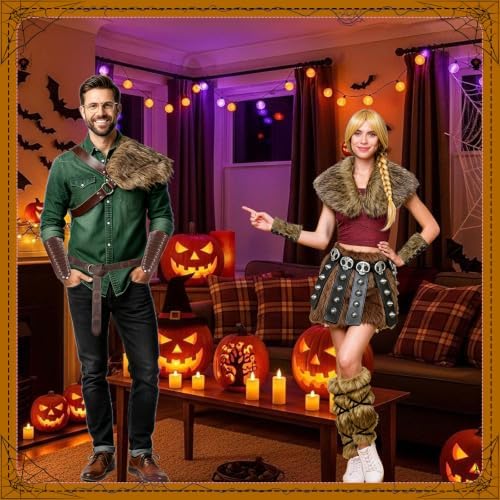 6 Pcs Halloween Couple Viking Costume Set Renaissance Faire Accessories