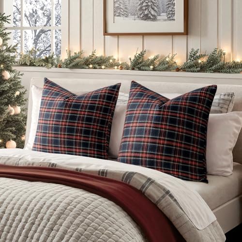 MIULEE Christmas Plaid Pillow Covers Scottish Tartan 24x24 Dark Blue