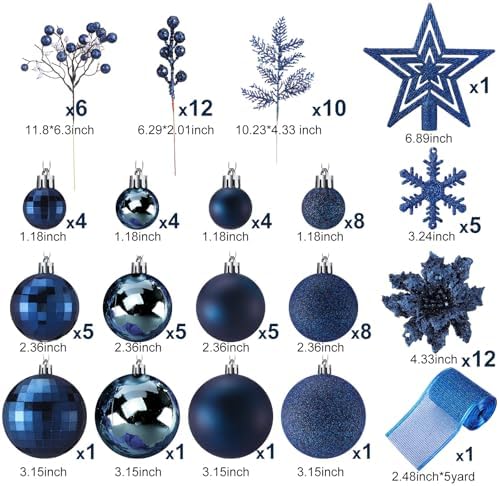 Sratte 94 Pcs Christmas Tree Ornaments Decoration Set, Navy Blue