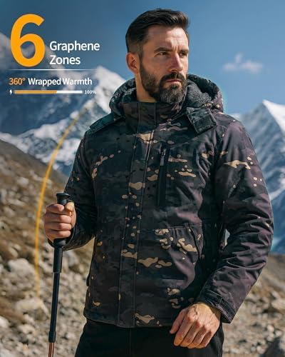 Wulcea Graphene Heated Jacket for Men Fur Lined with Large Capacity Battery Pack
