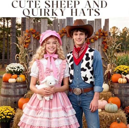 7Pcs Halloween Costumes for Couples, Shepherdess & Cowboy Costume
