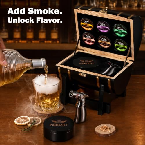 INSISART Whiskey Smoker Kit, Old fashioned Smoker Kit with Barrel,Black