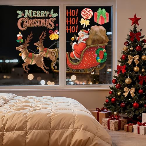 Christmas Party Decorations - Snowflake Window Clings Stickers for Glass | Christmas Decorations Indoor Outdoor - Holiday Santa Claus Reindeer Decals Xmas Decor Party Favors Supplies for Outside 2025