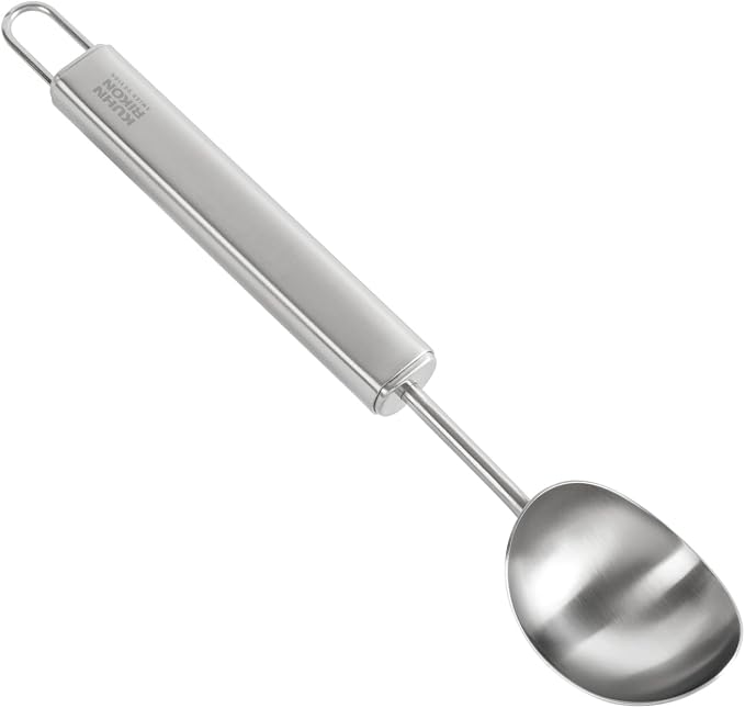 Kuhn Rikon Essential Ice Cream Scoop – Stainless Steel Curl Spoon with Long Handle for Effortless Scooping