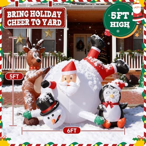 6FT Inflatable Santa Snowball Scene with LED Lights for Yard