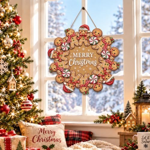 Gingerbread Christmas Decorations Merry Christmas Wreath Wooden Sign