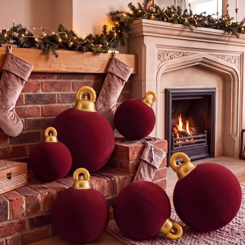 Jenaai 6 Pcs Burgundy Giant Velvet Christmas Inflatable Ball Ornament
