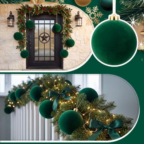 Threan 6 Inch Large Emerald Green Velvet Christmas Ball Ornaments
