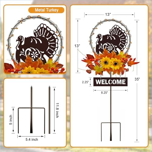 Thanksgiving Turkey with Welcome Sign,Solar Lights Outdoor Fall Decorations