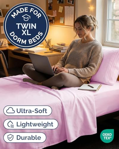 Twin XL Size 3 Piece Sheet Set - Breathable & Cooling Sheets - Light Pink