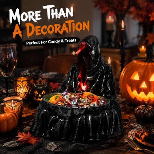 basen Grim Reaper Candy Bowl, Lighted Halloween Resin Decor