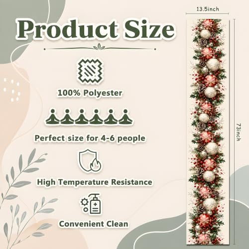 Christmas Decorations - Xmas Balls Snowflake Pine Cone Table Runner