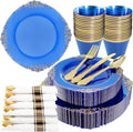 Nervure 175Pcs Blue Plastic Plates, Disposable Party Plates for 25 Guests