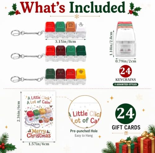Kenning 24 Pack Christmas Keyboard Fidget Keychains with Gift Cards