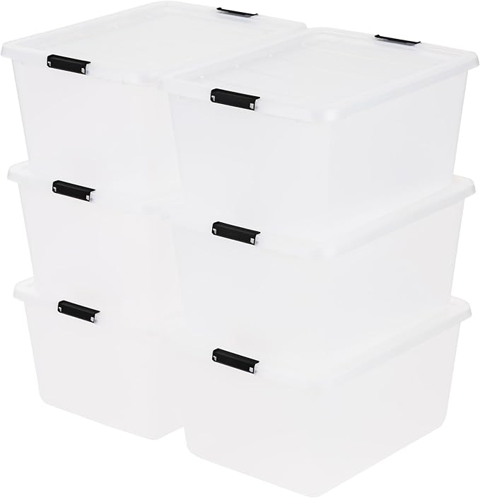 IRIS USA 6-Pack High-Capacity Clip Box with Latching Lids, 32 Quart Craft Storage Bins, Art & Writing Supply Containers for Home, Office & Classroom Organization