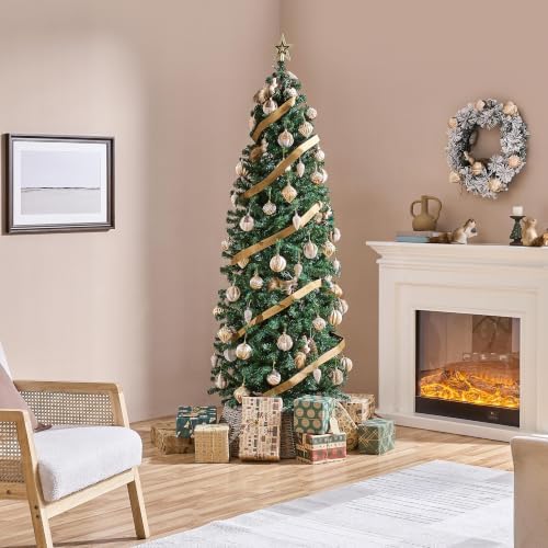 Yaheetech 6ft Pre-lit Artificial Christmas Tree Hinged Spruce Pencil Tree