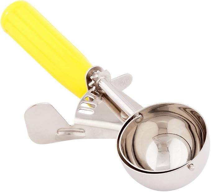 Restaurantware Met Lux 2 Ounce Portion Scoop 1 Trigger Release Cookie Scoop - With Yellow Handle Stainless Steel Disher For Portion Control Scoop Cookie Dough Cupcake Batter Or Ice Cream