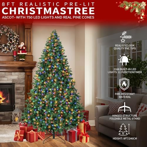 8FT Christmas Tree with Light,Artificial Xmas Tree for Christmas Decoration