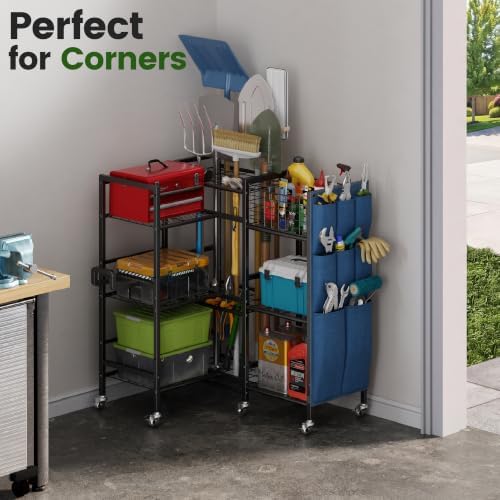 keomaisyto 3-Sided Garden Tool Organizer with Wheels, Garage Storage Rack