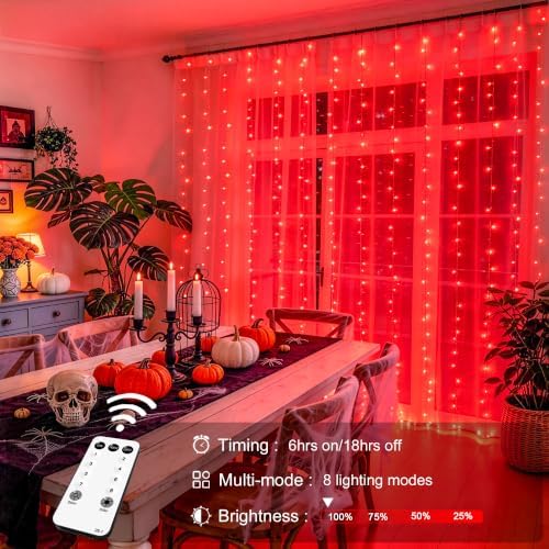JMEXSUSS 300LED Red Curtain Lights for Halloween Christmas Decor, 9.8x9.8ft