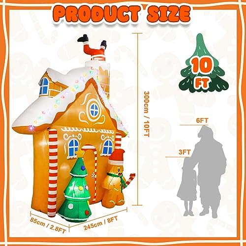 OurWarm 10FT Christmas Inflatables Gingerbread House Decorations, Outdoor Christmas Decorations Built-in LED Gingerbread Christmas Decor for Blow Up Yard Decorations