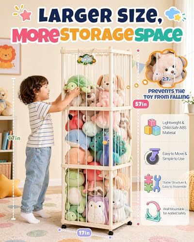 Stuffed Animal Storage Organizer for Kids Room, Freestanding Toy Storage Rack with Large Capacity, ABS Material, Easy Assembly- Space-Saving Plush Toy Holder for Nursery & Playroom