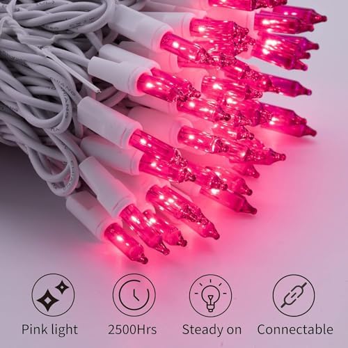 Minetom Pink Christmas Lights 100 Count 20 Feet Incandescent Bulb