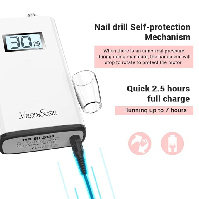 MelodySusie Entry-Level Clip-On Rechargeable Nail Drill, Scamander(SC320H) 30000RPM Popular Classic E-File with LCD Display for Manicure Shaping & Gel Removal, Perfect for Nail Art Training & Home Use