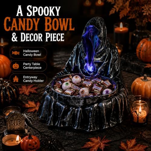 basen Grim Reaper Candy Bowl, Lighted Halloween Resin Decor