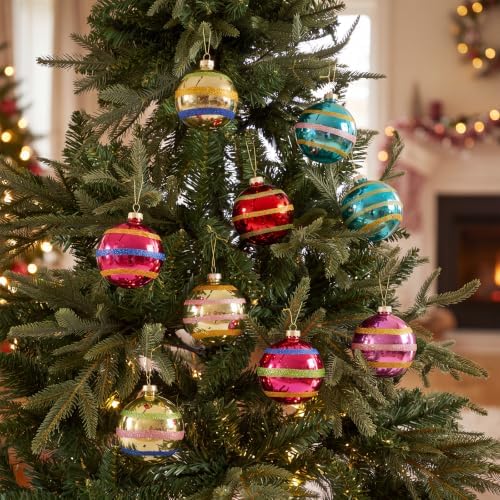 Soulchen 9 Pcs Vintage Glass Christmas Ornaments 3.15 Inch Multicolor