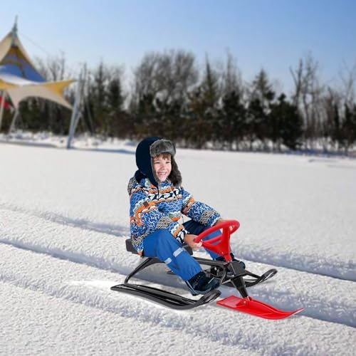 Snow Sled with Steering Wheel – Kart-Shaped Snow Bike & Racer Sled for Skiing, Ice & Sand Skating – All-Ages Ski Sled for Adults and Children