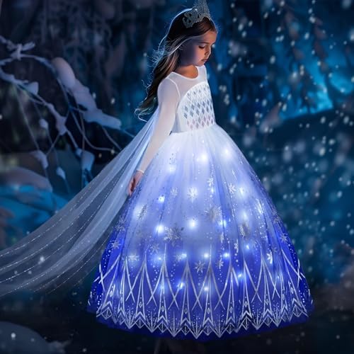 Davvew Princess Dresses for Girls Light Up Princess Costume for Little Girls Christmas Halloween Costume for Kids Toddler
