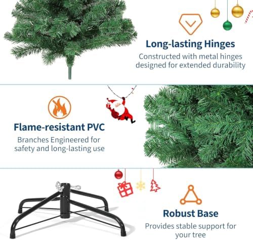 GarveeHome 6ft Prelit Artificial Christmas Tree, Hinged Branches & 800 Tips