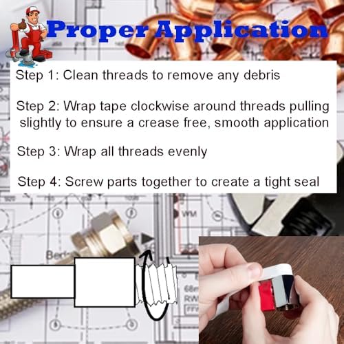Teflon Professional Grade Pipe Tape, 100 Rolls PTFE Plumbers Thread Flex Seal Tape for Waterproof Sealing Plumbing, Air and Hydraulic Systems, 1/2 X 394 Inches