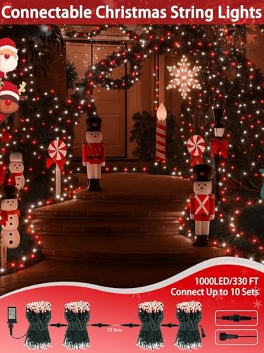 2 Pack 66FT 200 LED Christmas String Lights Outdoor Indoor Red and White