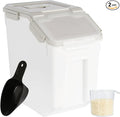 Rice Container 25 lbs Large Bulk Flour Sugar Storage Holdhouse Plastic Grain Cereal Dry Goods Bin with Spoon and Measuring Cup for Kitchen Pantry Organization - Grey